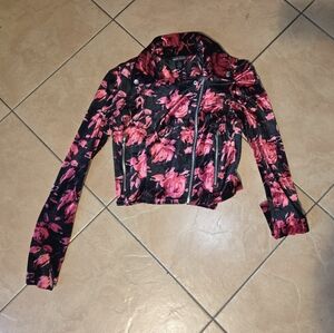 Wet Seal Floral Velvet Jacket - Black and Pink